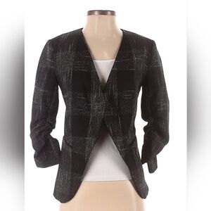 H&N Blazer Black Tartan Ru Hed Sleeves Women Sz 8